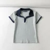 8930-2021 Autumn New Women's Wear, European and American fashion retro BM short-sleeved polo collar slim T-shirt top details Picture